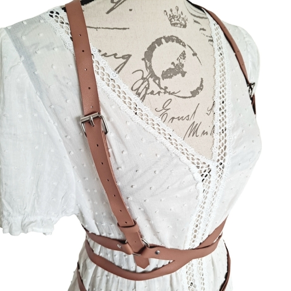 Faux leather brown Underbust adjustable harness suspenders sexy waist belt - Picture 15 of 15
